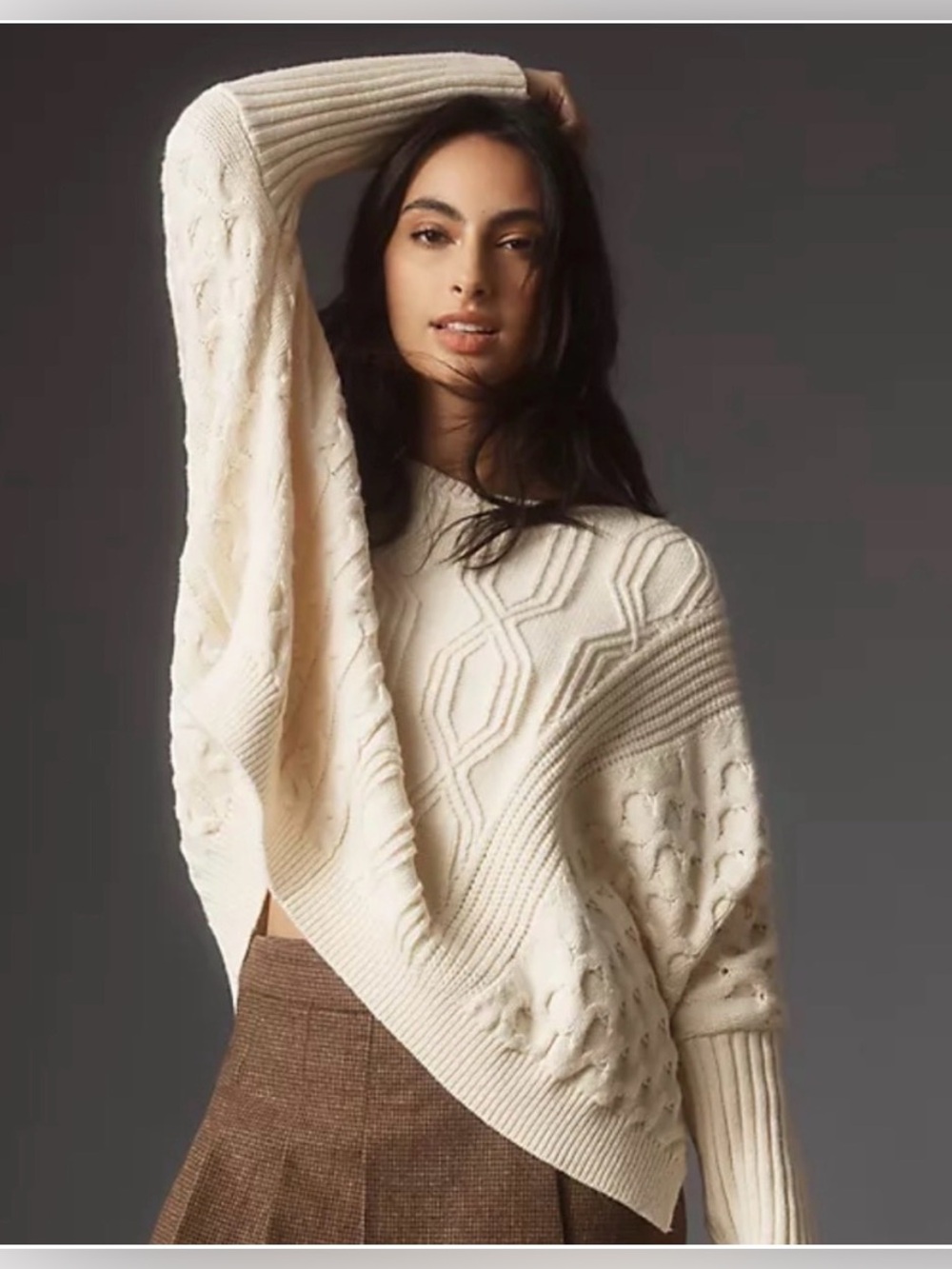 Maeve Anthropologie Oversized Cable Knit Sweater Small Cream Mixed Knit Fall